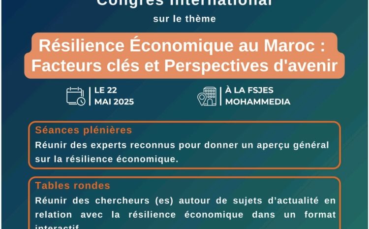  APPEL A COMMUNICATION : Congrès international sur le thème : Résilience économique au Maroc facteurs clés et prospectives d’avenir